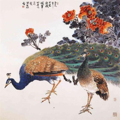 F006 Peacock And Peony 121x121cm 2009