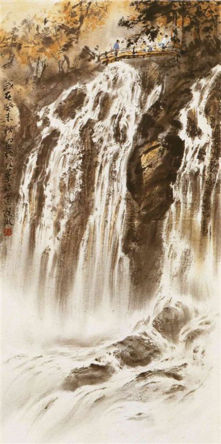 W004 涂璨琳---九寨溝一角 A Corner at Jiuzhaigou Valley 紙本水墨 60x30cm 2003